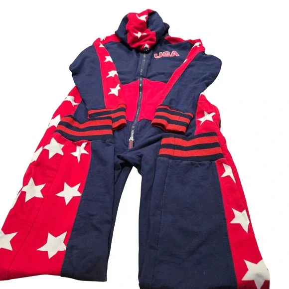 Tipsy Elves USA Jumpsuit Men medium patriotic 1 Piece Pajamas 4th July Olympics - Picture 10 of 11